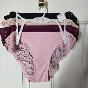 Jessica Simpson Lace Trim Bikini Panty Set - Pink, Burgundy, Black, Blush